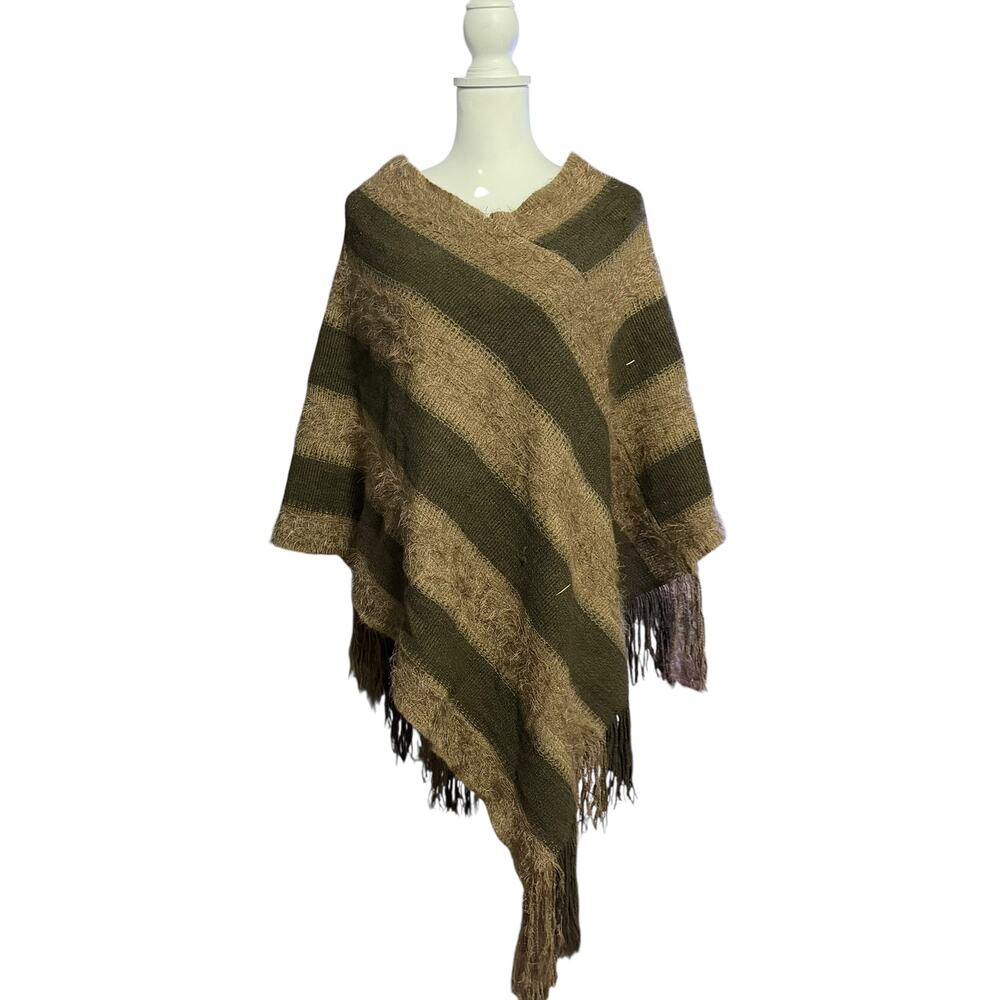 Jon & Anna Brown Striped Poncho Shawl O/S